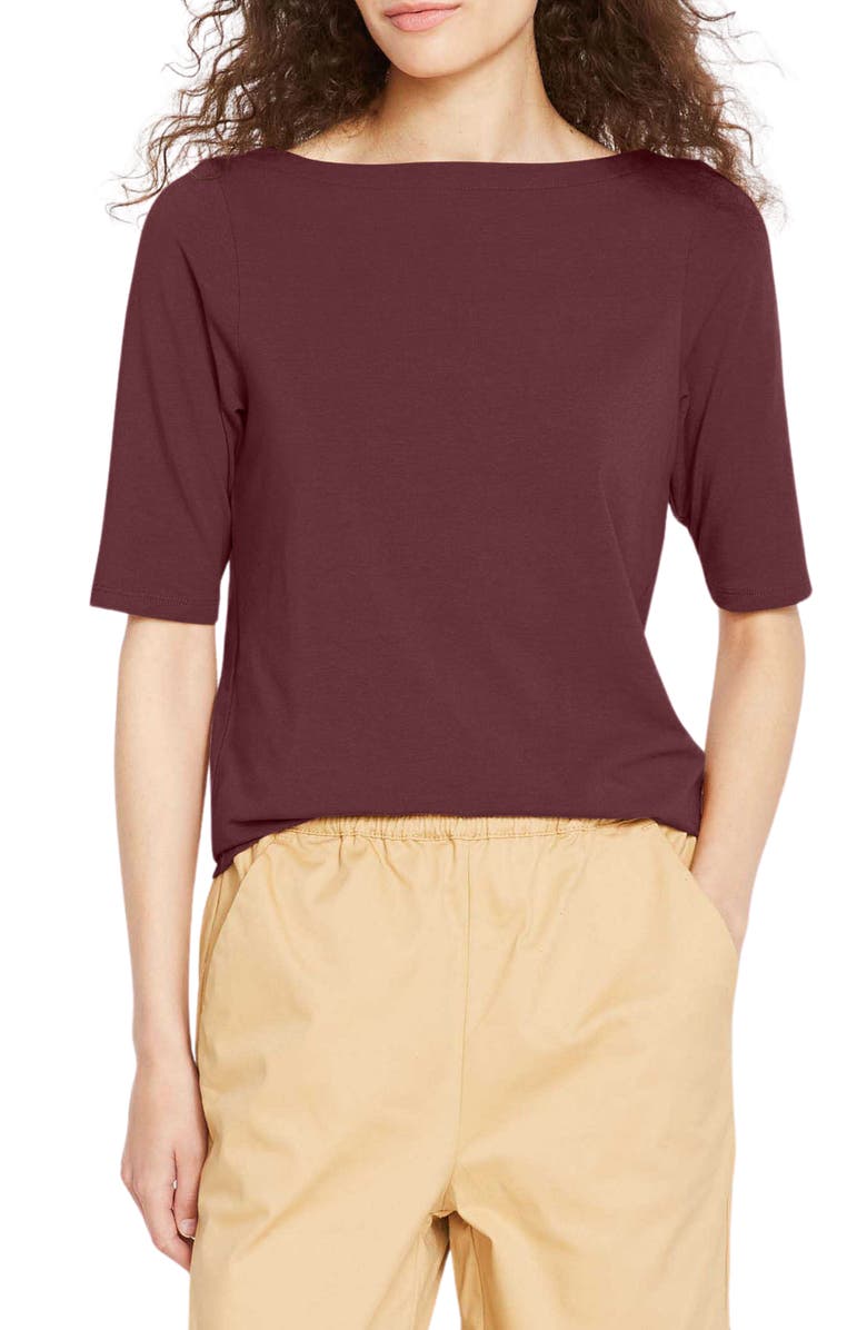 Universal Standard Bella Boatneck Stretch Pima Cotton Top, Main, color, Black Cherry Red