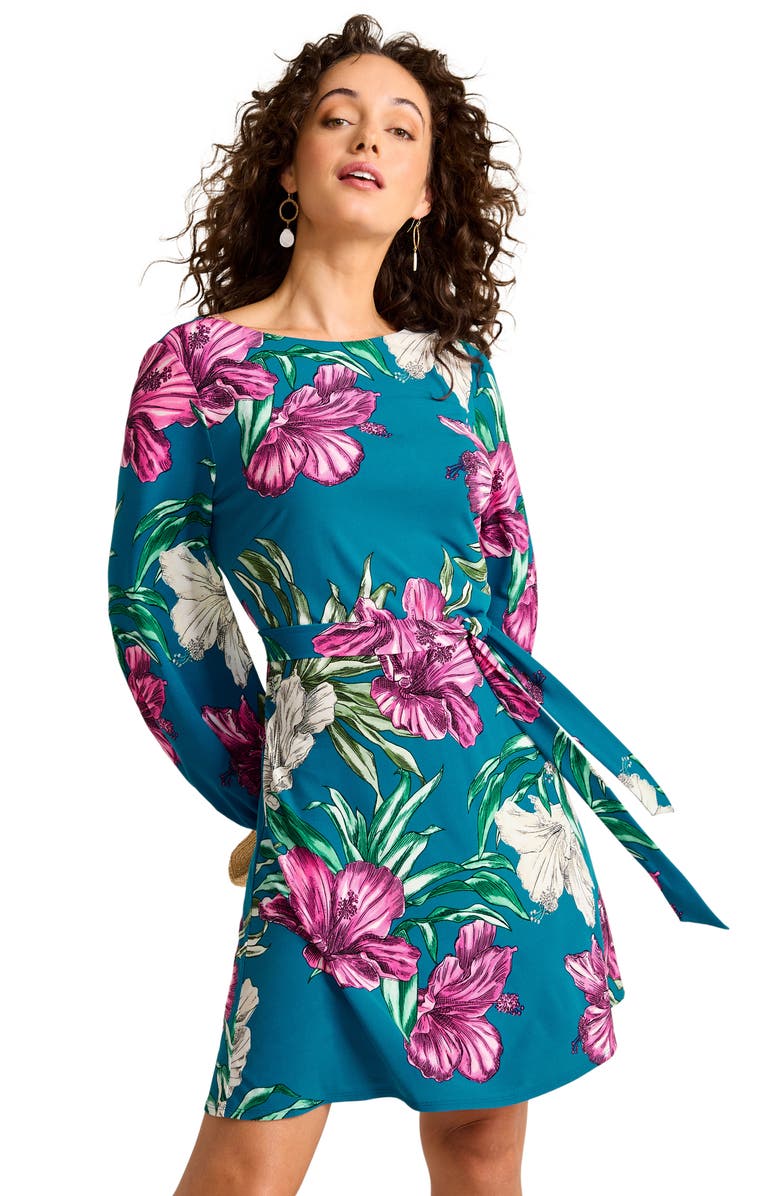 Tommy Bahama Villa Garden Wrinkle Resistant Tie Belt Long Sleeve Dress, Alternate, color, 
