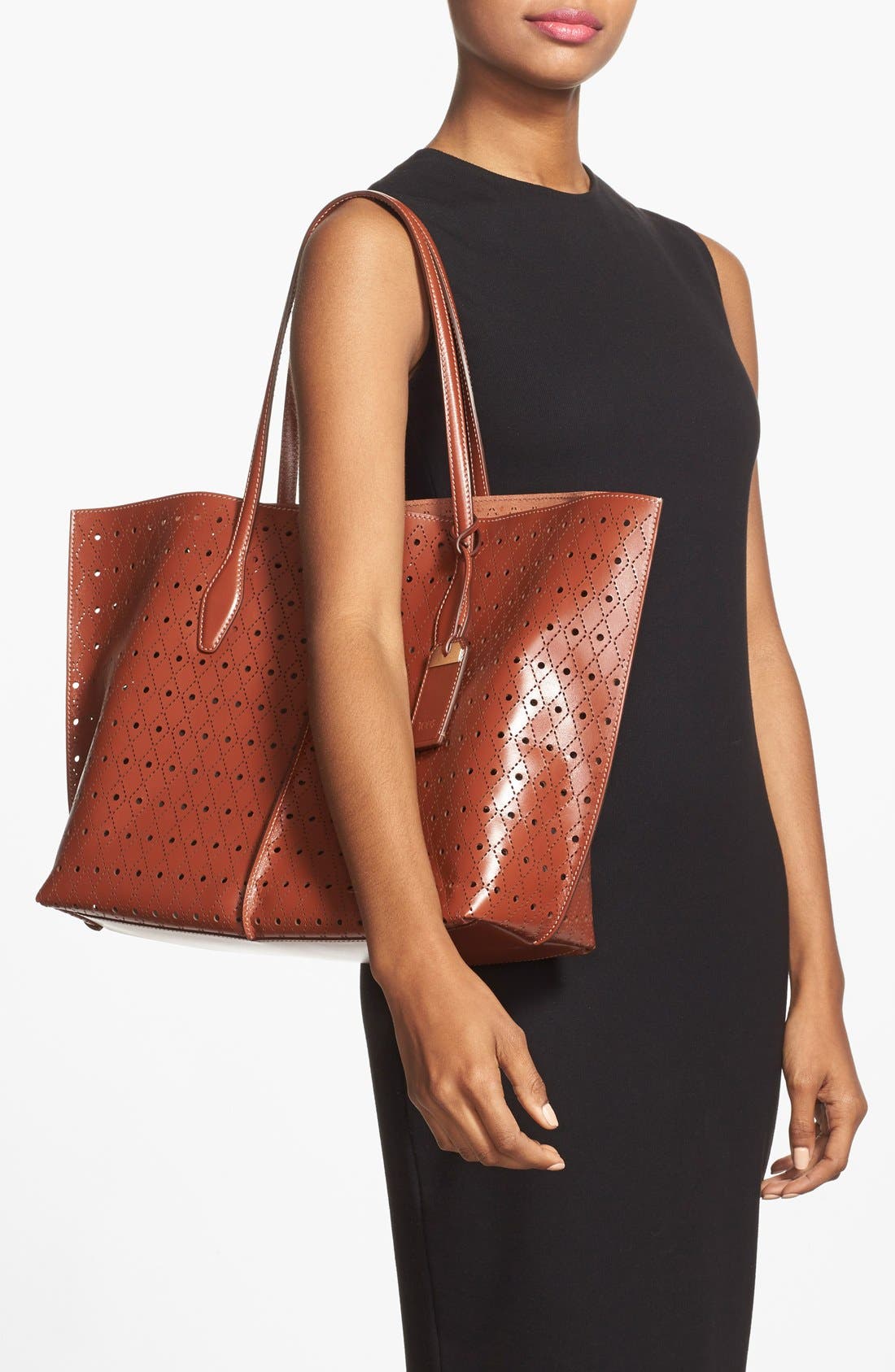 'Joy' Laser Perforated Leather Tote, Alternate, color, CUOIO