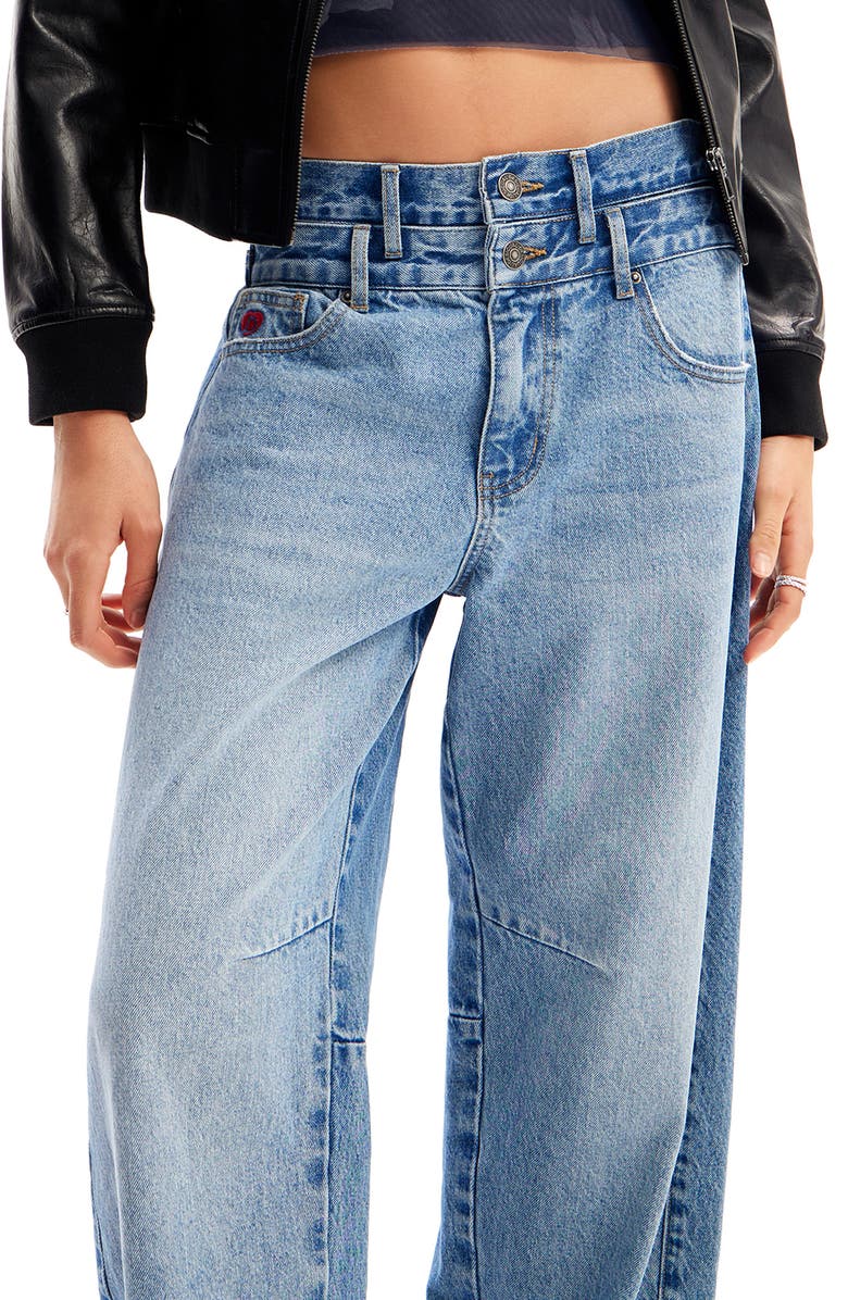 Desigual Double Waist Balloon Leg Jeans, Alternate, color, 