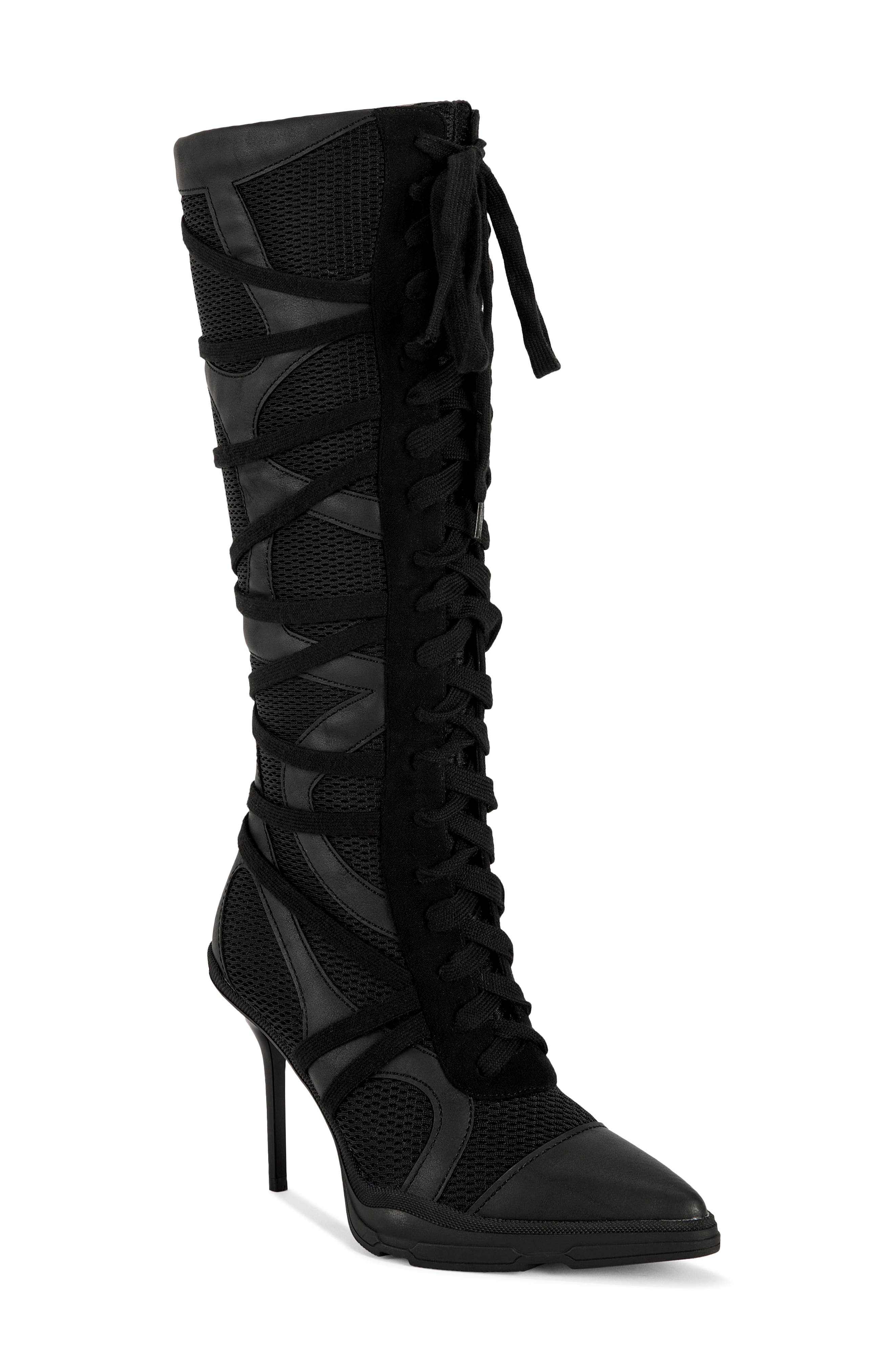 Zayd Lace-Up Tall Boot, Main, color, BLACK