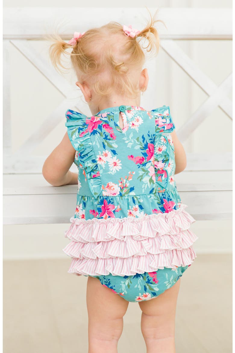 Fancy Me Floral Ruffle Waterfall Bubble Romper, Alternate, color, BLUE
