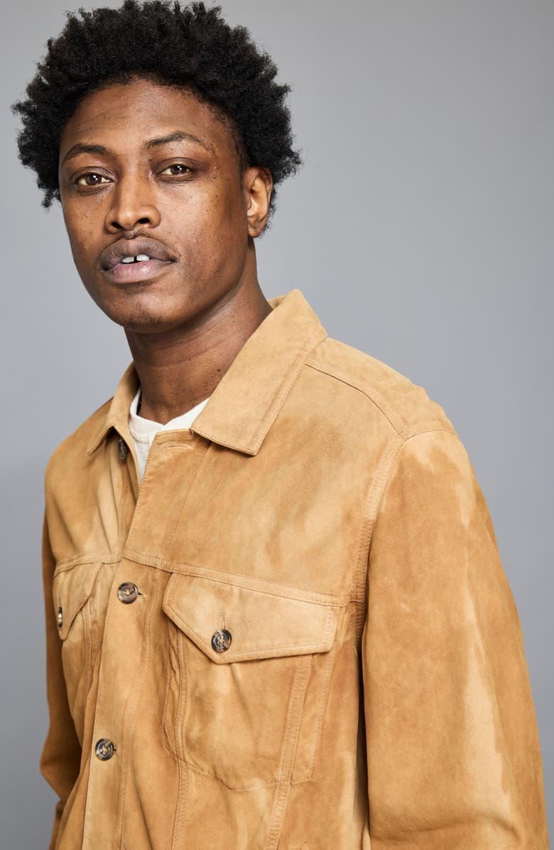 Billy Reid Waxed Suede Trucker Jacket, Alternate, color, Khaki