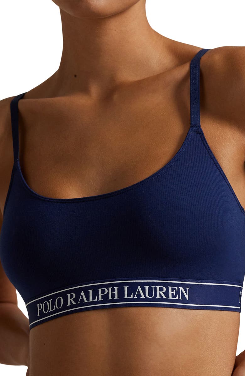 Polo Ralph Lauren Logo Band Scoop Neck Bralette, Alternate, color, Navy