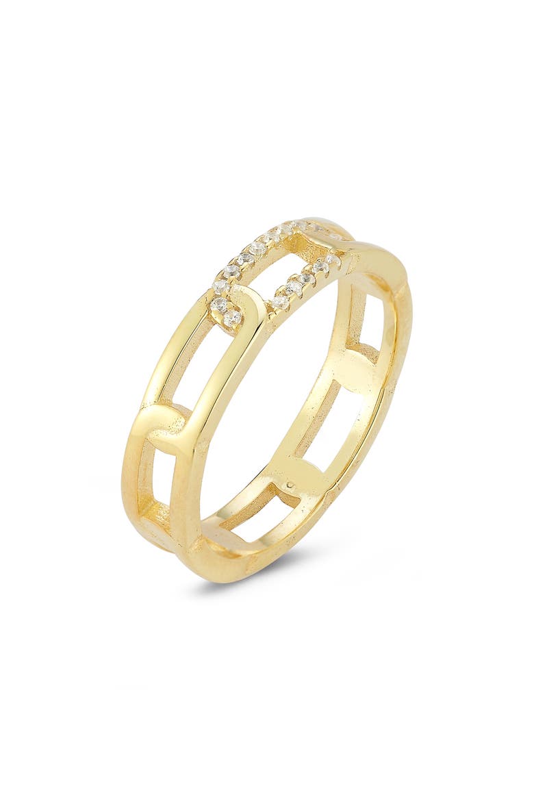 14K Gold Plated CZ Chain Link Ring, Main, color, GOLD