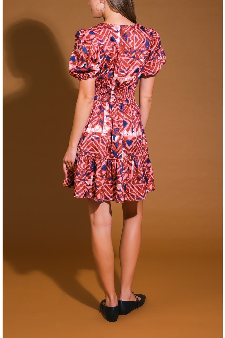 Print Puff Sleeve Minidress, Alternate, color, BROWN NAVY