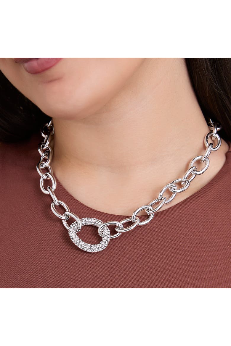 Silver-Tone Oval Pavé Link Statement Necklace, Alternate, color, Silver