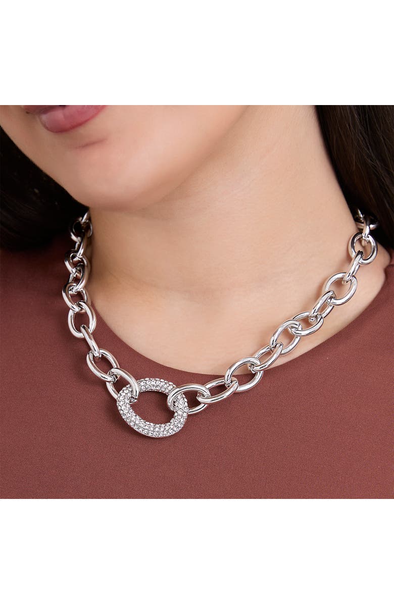 Jessica Simpson Silver-Tone Oval Pavé Link Statement Necklace, Alternate, color, Silver