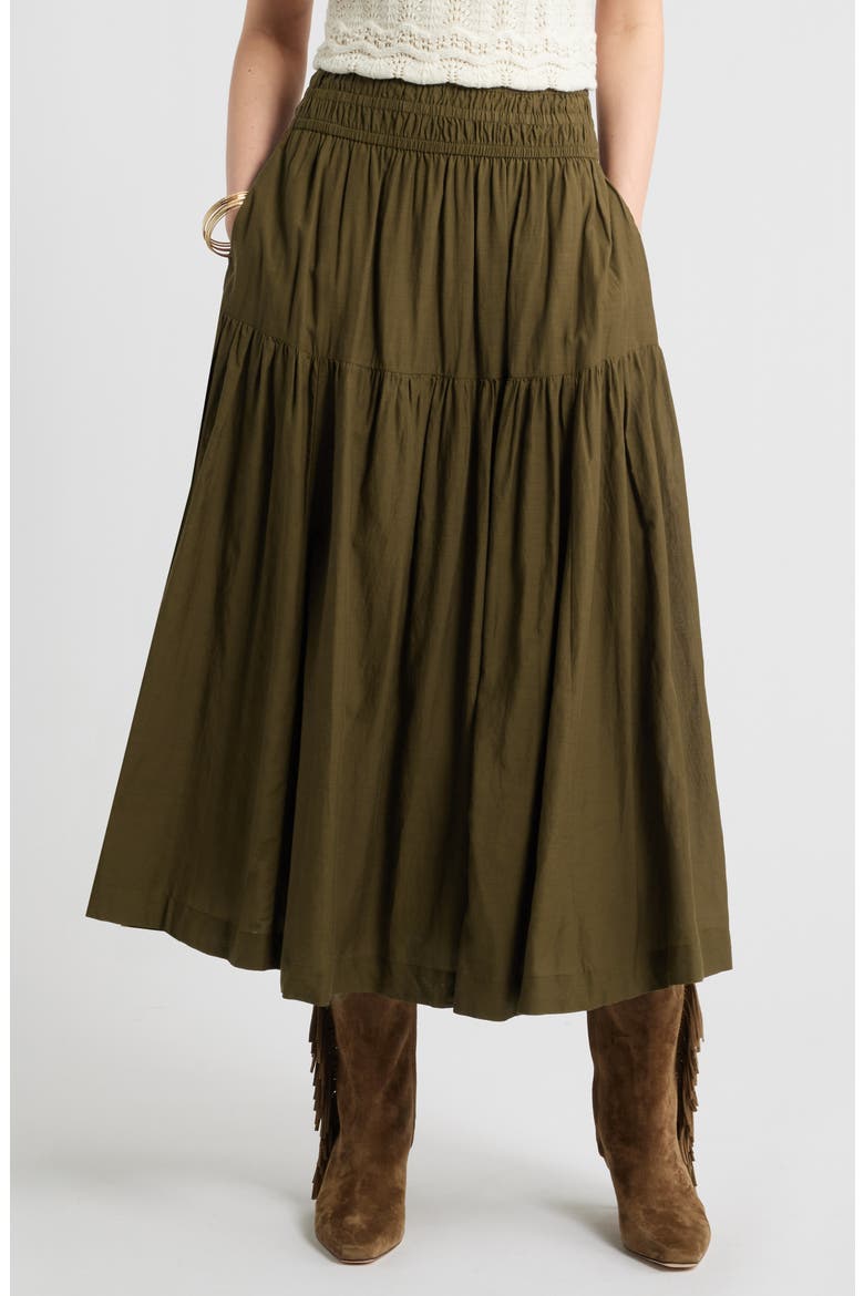 Smocked Waist Cotton Maxi Skirt, Main, color, OLIVE DARK