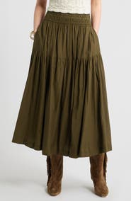 Treasure & Bond Smocked Waist Cotton Maxi Skirt
