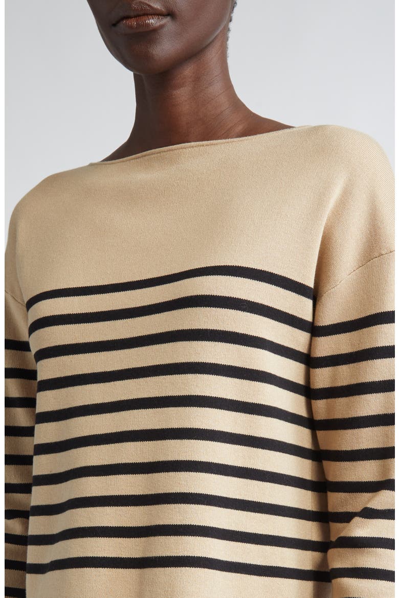 Ronnie Stripe Boatneck Silk & Cotton Sweater, Alternate, color, HAZELWOOD/ BLACK