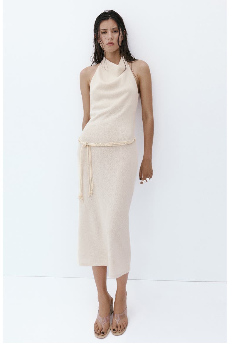 Halter Knit Dress with Belt, Alternate, color, ECRU