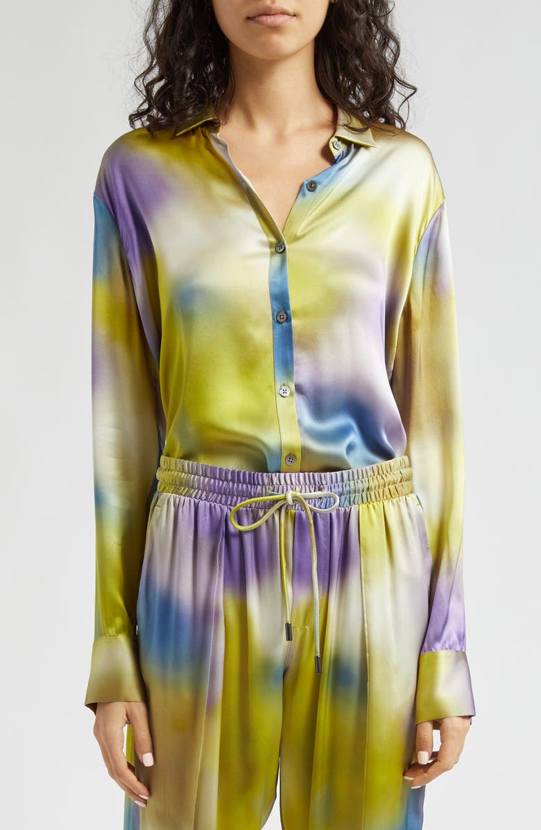 ATM Anthony Thomas Melillo Watercolor Print Silk Charmeuse Button-Up Shirt, Alternate, color, 