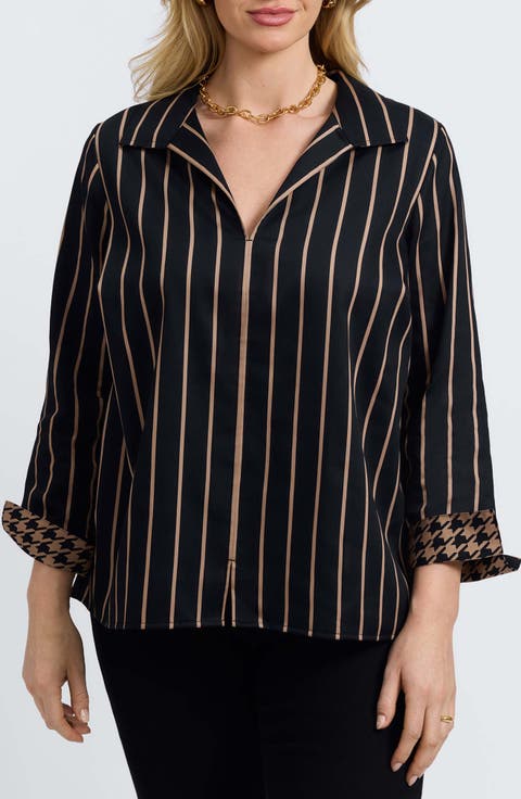Agnes Stripe Three-Quarter Sleeve Popover Top (Plus)