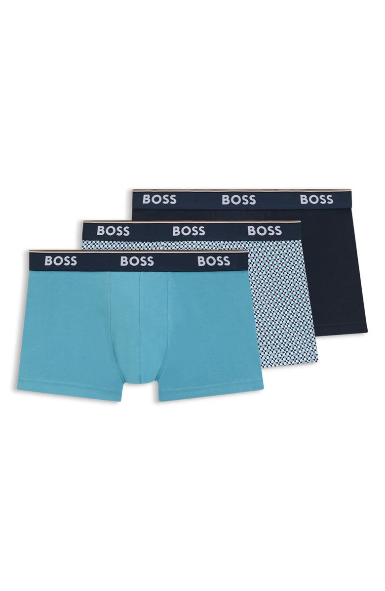 BOSS Assorted 3-Pack Power Stretch Cotton Trunks, Alternate, color, Black/ Blue Assorted