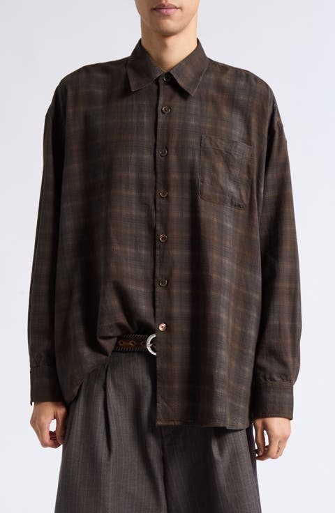 Borrowed Check Cotton Button-Up Shirt