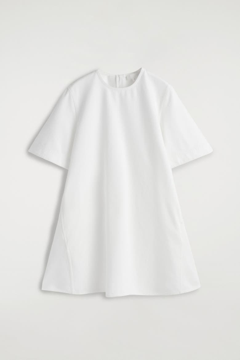 Flared Denim Mini Dress, Alternate, color, WHITE