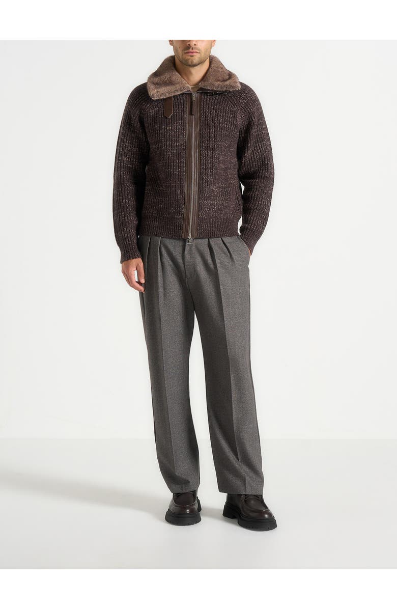 Manière De Voir Ariel Unisex Plush Collar Speckled Knit Jacket, Alternate, color, Brown