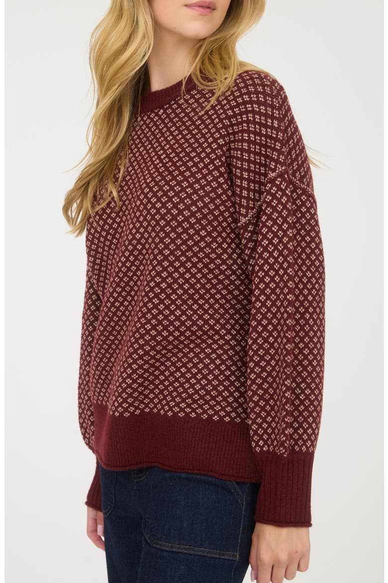 Mini Jacquard Crewneck Sweater, Alternate, color, BURGUNDY