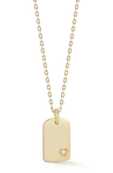 Cubic Zirconia Dog Tag Pendant Necklace