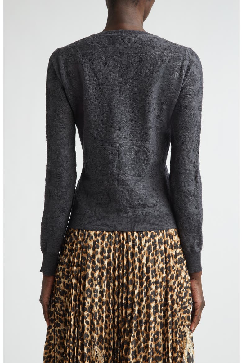 Paisley Jacquard Wool Blend V-Neck Sweater, Alternate, color, GREY MELANGE