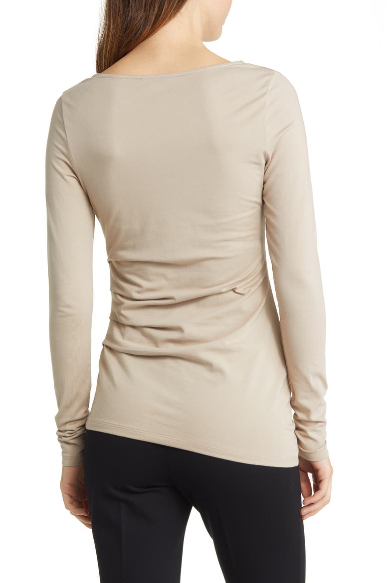 Side Pleat Long Sleeve Knit Top, Alternate, color, TAN COBBLESTONE