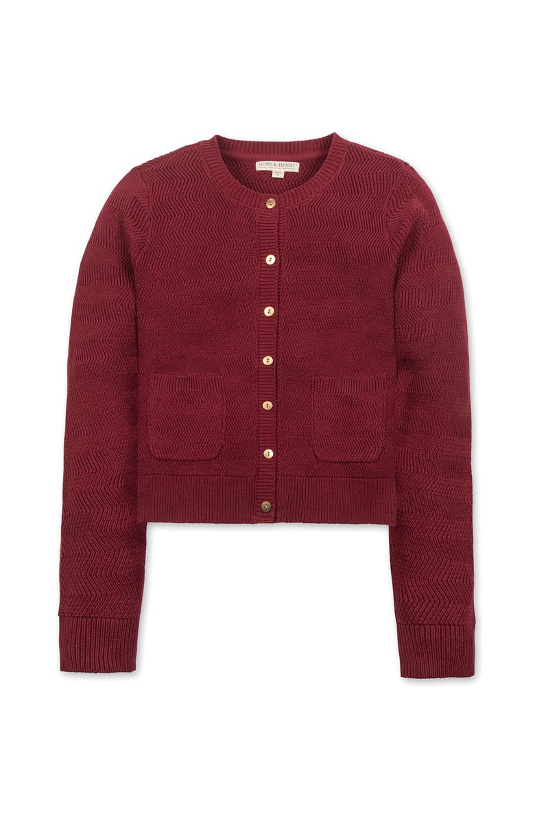Hope & Henry Organic Chevron Stitch Cardigan Sweater, Alternate, color, Dark Red Chevron