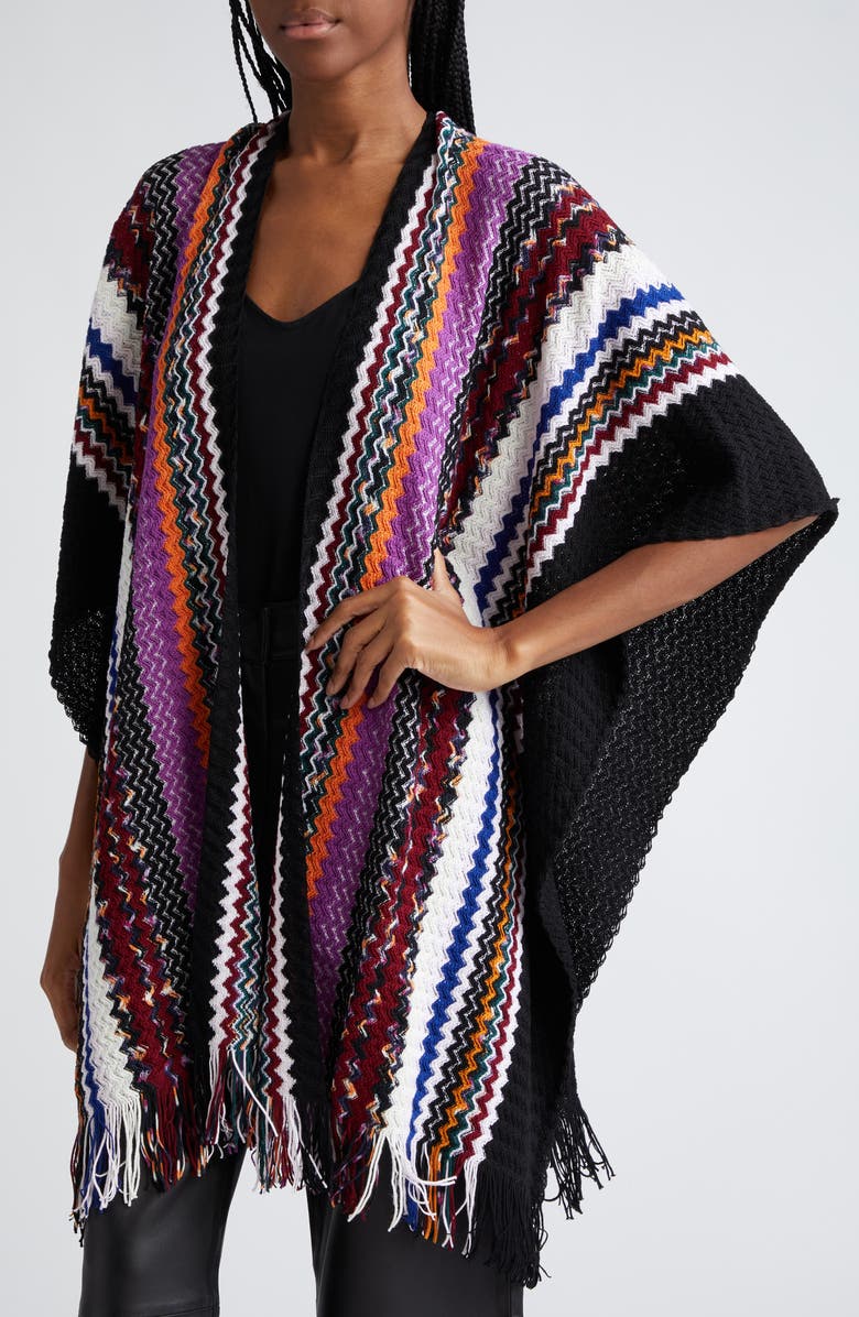 Missoni Chevron Stripe Wool Fringe Cape, Alternate, color, 
