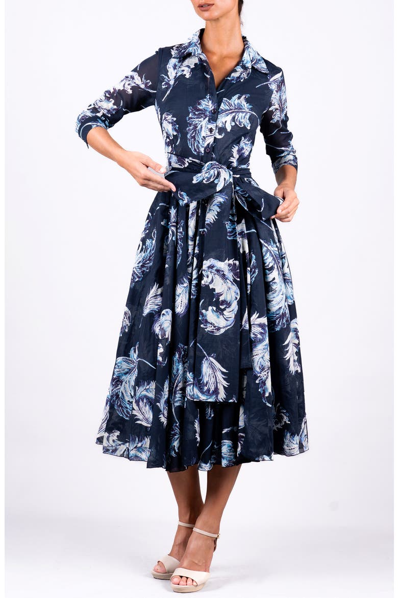 Feather Lightness A-Line Belted Shirtdress, Alternate, color, Navy