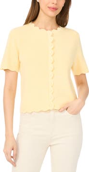 CeCe Scallop Edge Short Sleeve Cardigan