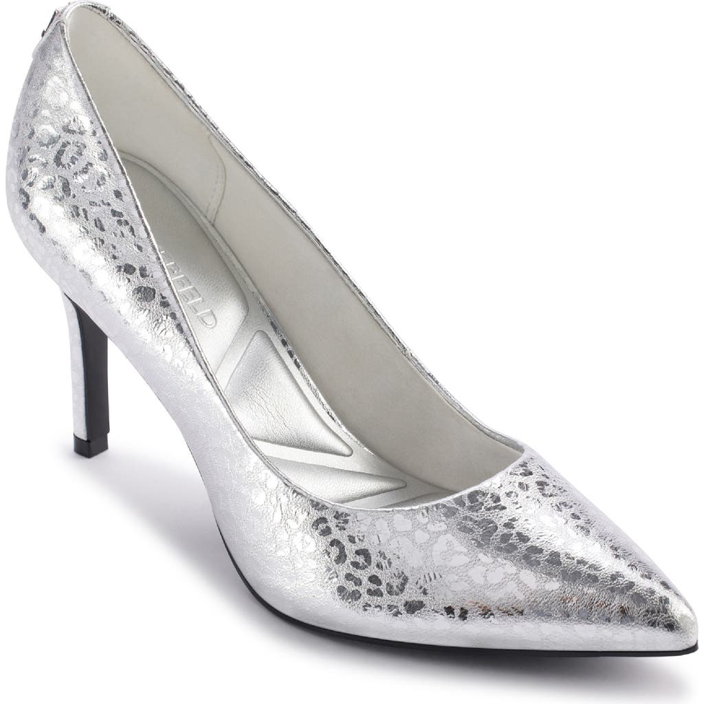 Shop Karl Lagerfeld Paris Royale Pointed Toe Pump In Silver Leopard Print