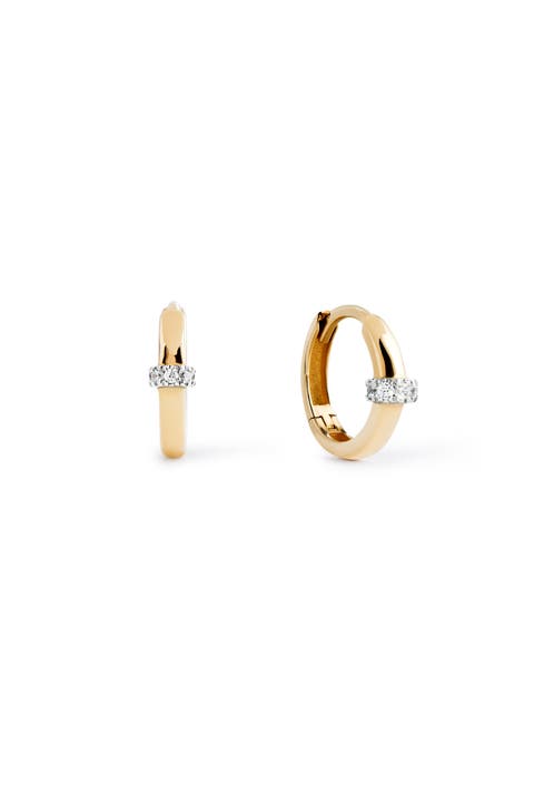 Solid Yellow Gold - Diamond Link Huggie Hoops