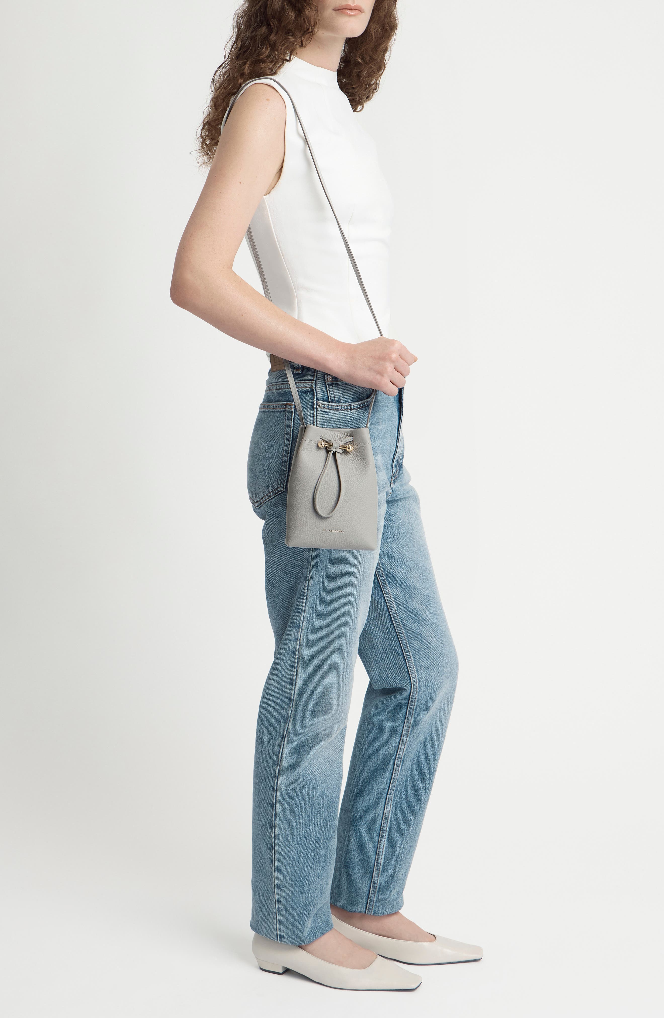 Large Osette Leather Bucket Bag, Alternate, color, MARBLE GREY