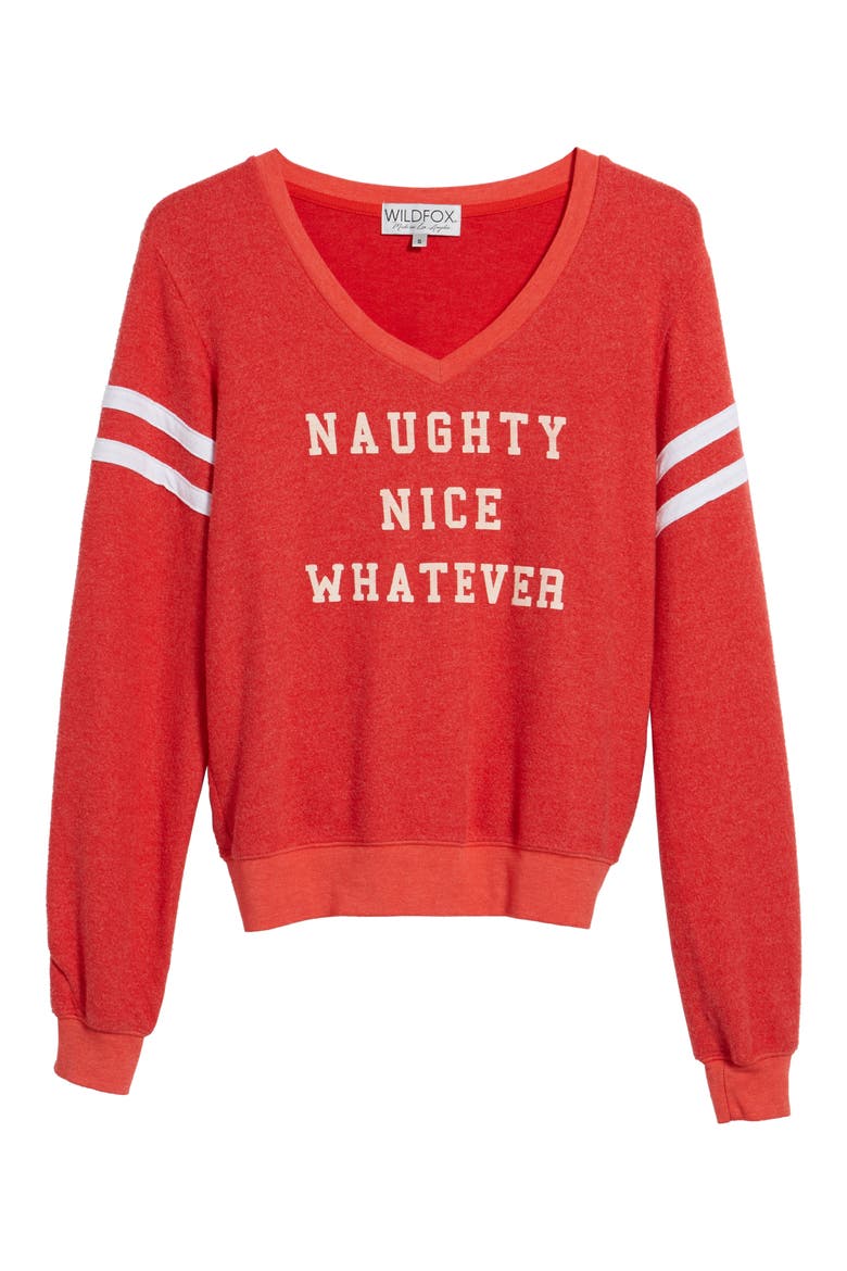 Naughty Nice Whatever Sweatshirt, Alternate, color, RED LINE