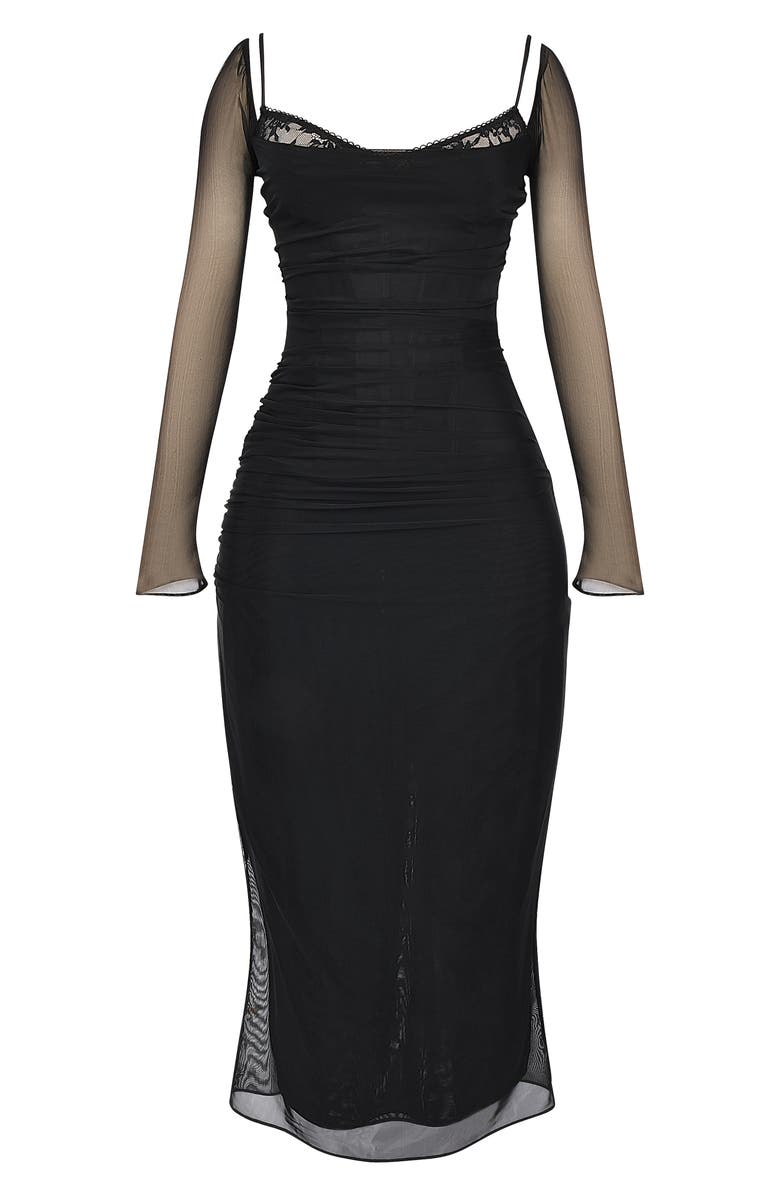 HOUSE OF CB Katrina Lace Mesh Long Sleeve Gown, Alternate, color, Black