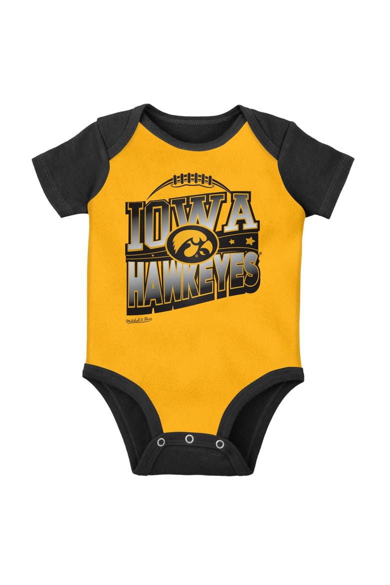 Infant Mitchell & Ness Black/Gold Iowa Hawkeyes 3-Pack Bodysuit, Bib and Bootie Set, Alternate, color, Black
