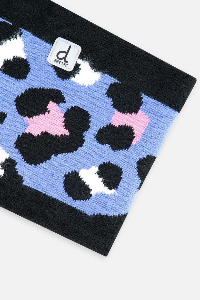 Leopard Jacquard Fleece-Lined Knit Neckwarmer, Alternate, color, Blue Leopard Print