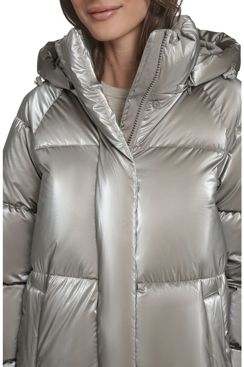 Water Resistant Mid Length Hooded Puffer Jacket, Alternate, color, SILVER