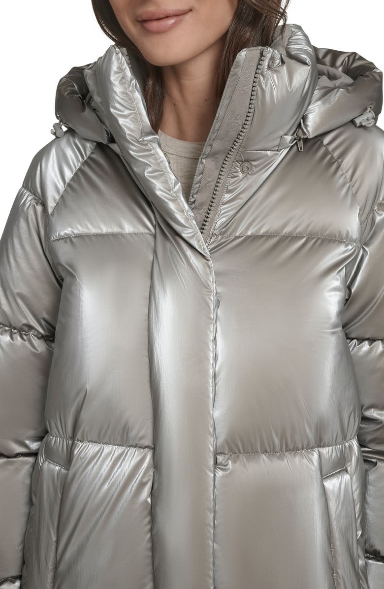 Levi's Water Resistant Mid Length Hooded Puffer Jacket, Alternate, color, Silver