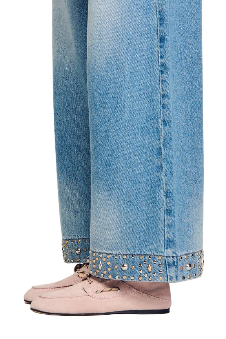 Straight rhinestone cotton jeans, Alternate, color, Blue jean