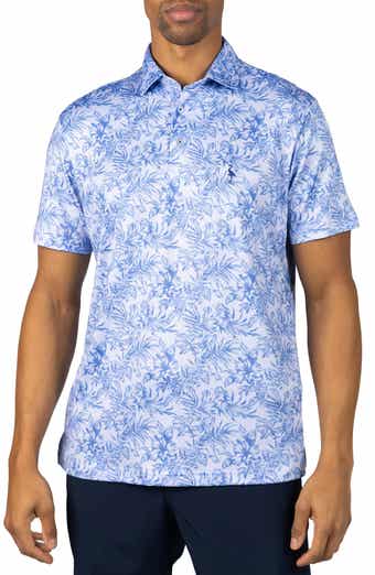 Distressed Tropical Print Performance Polo