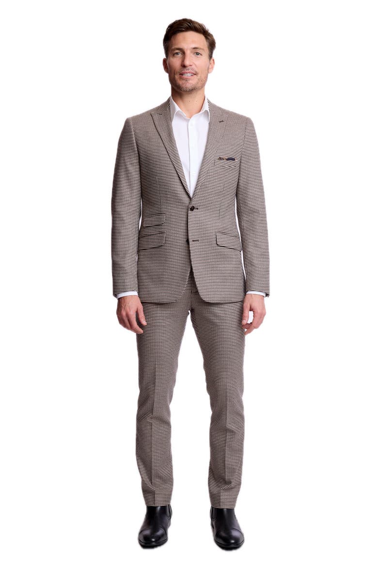Ashton Slim Fit Houndstooth Check Peak Lapel Suit Jacket, Alternate, color, DK CHOC BEIGE HOUNDSTOOTH
