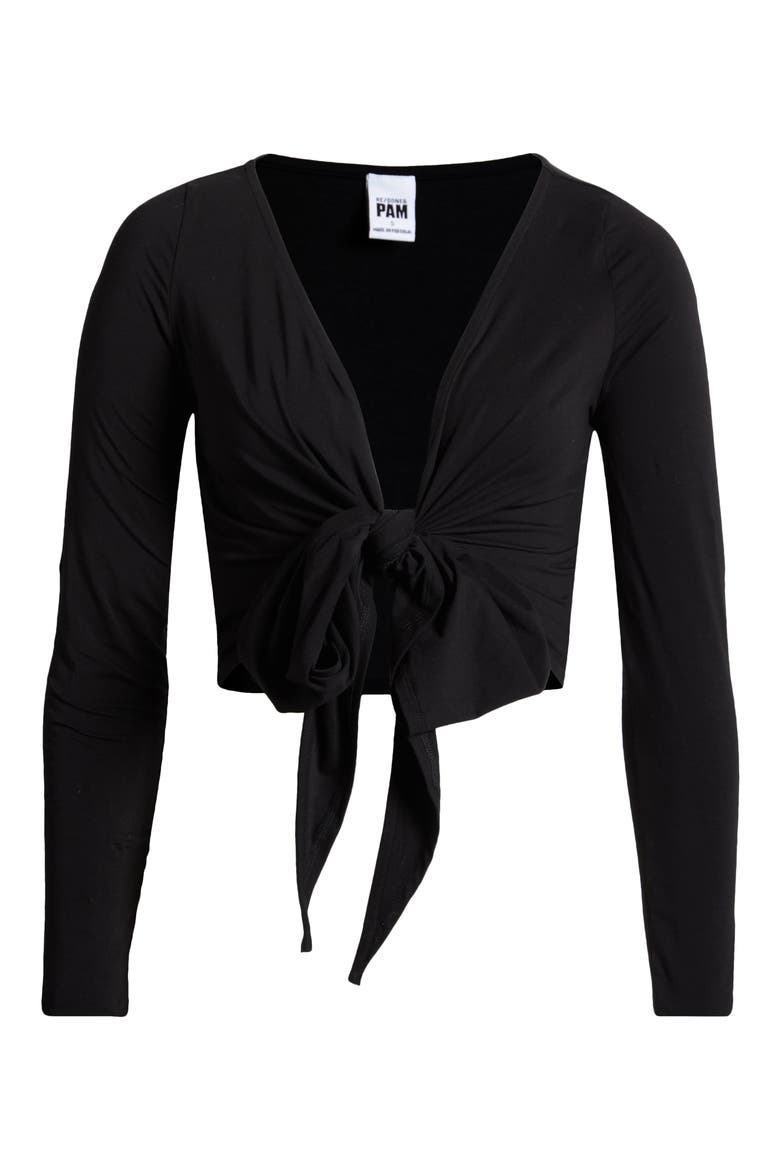 Wrap Tie Stretch Organic Cotton Top, Alternate, color, BLACK