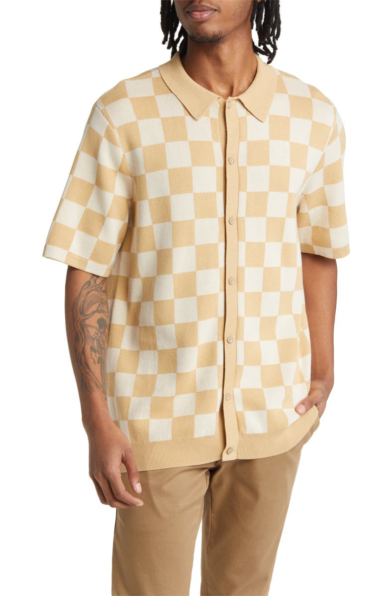 Vans Checkerboard Button Front Cotton Polo Sweater, Main, color,