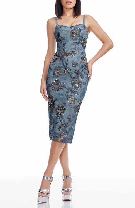 Dress the Population Blakely Floral Embroidery Midi Dress