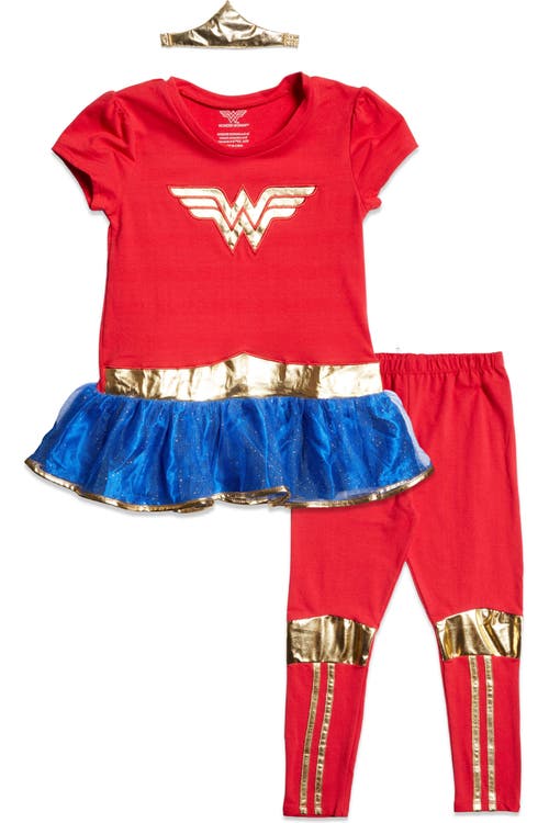 Dc Comics Kids'  Justice League Wonder Woman Tutu Top And Leggings Set In Wonder Woman Red