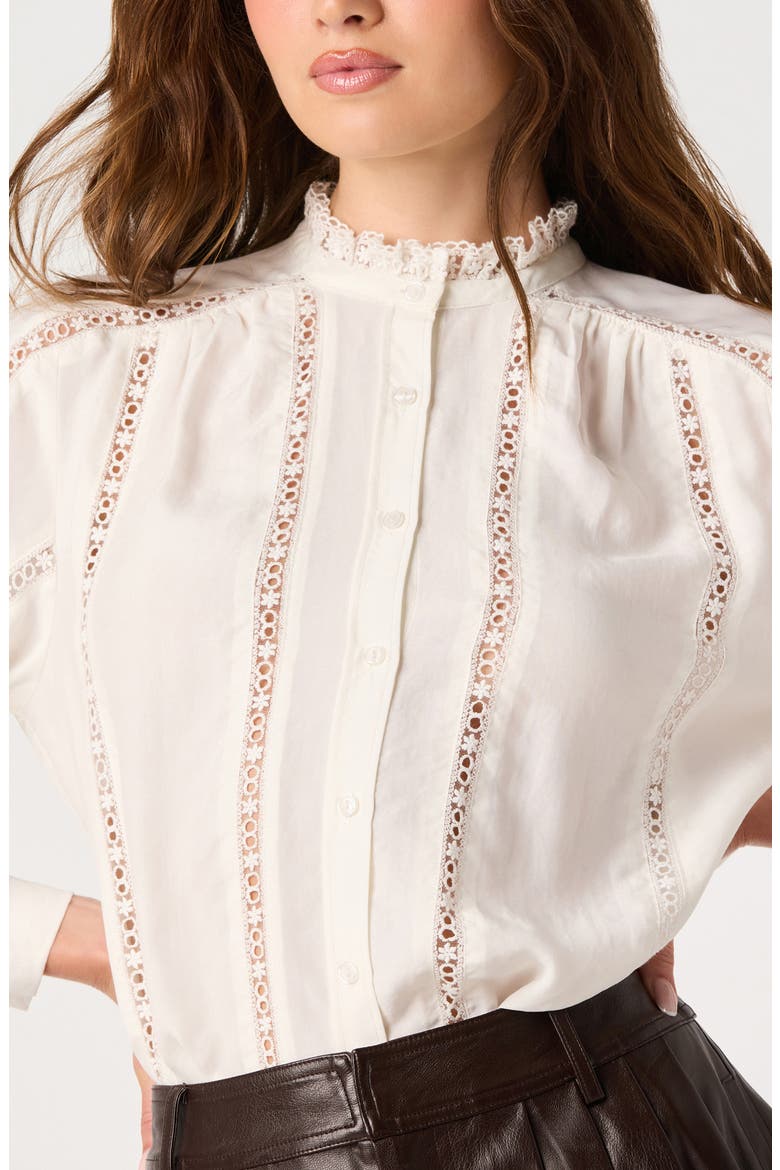 Edith Lace Detail Button-Up Shirt, Alternate, color, OFF WHITE