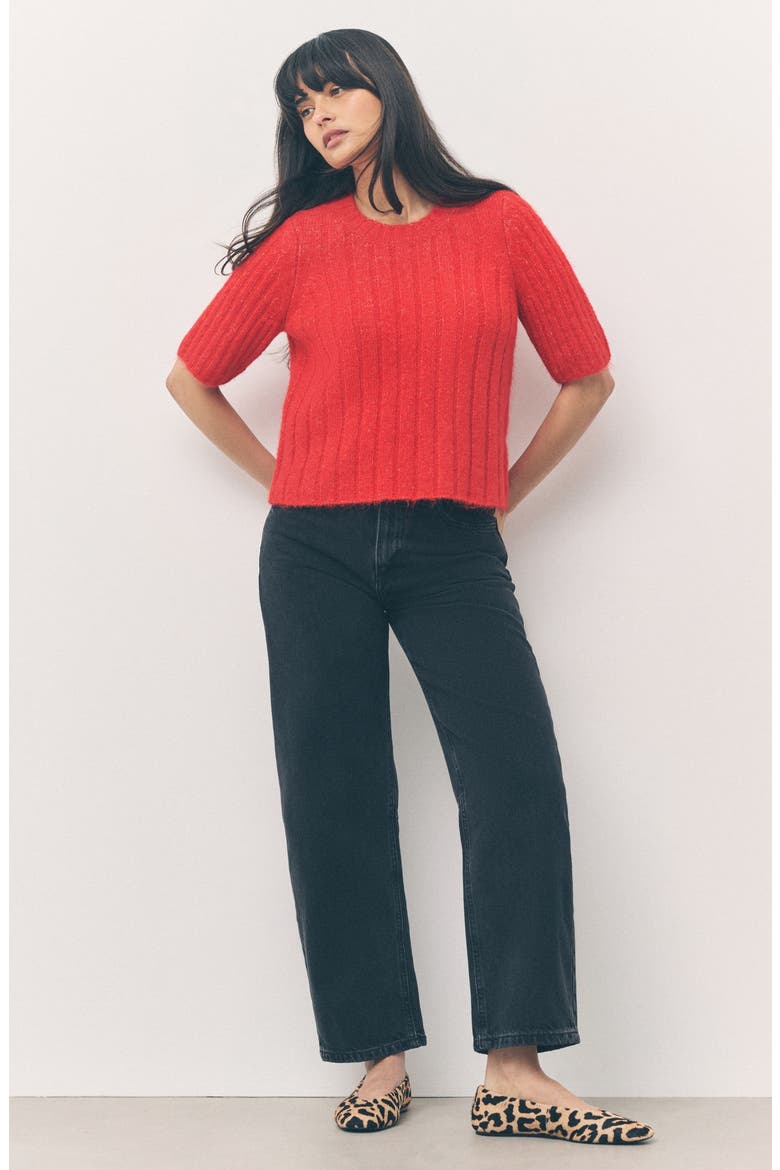 Short Sleeve Rib Sweater, Alternate, color, RED