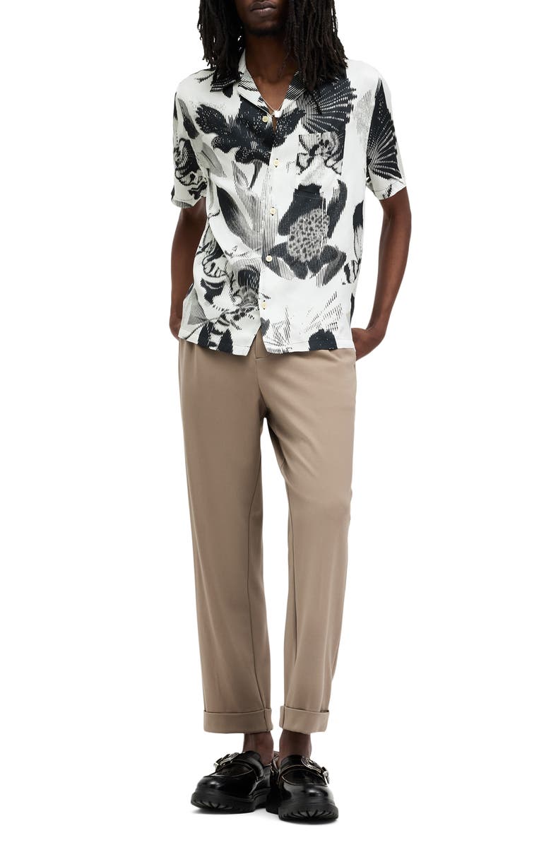 AllSaints Frequency Floral Short Sleeve Button-Up Camp Shirt, Alternate, color, Off White
