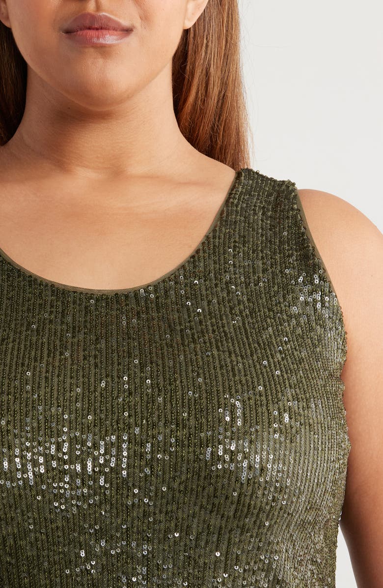 Anne Klein Sequin Double Scoop Neck Mesh Tank, Alternate, color, 